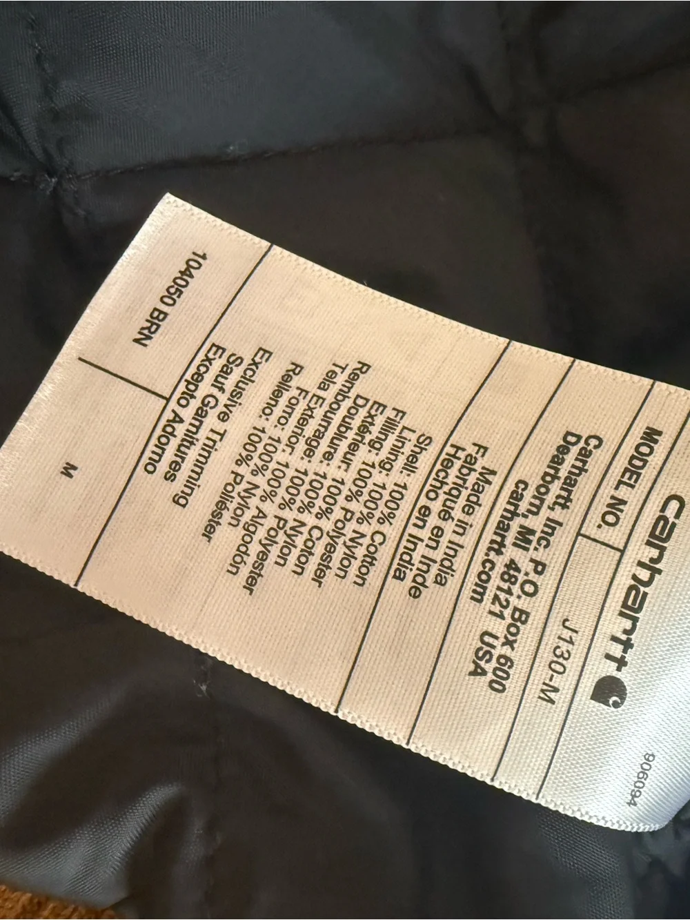 Carhartt J130 jacket M brown 3 warmest rating 3M thinsulate lined